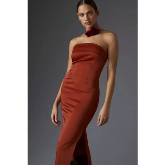 NWT Anthropologie "RED" Strapless Cowl Back Midi Dress XS - Picture 4 of 5